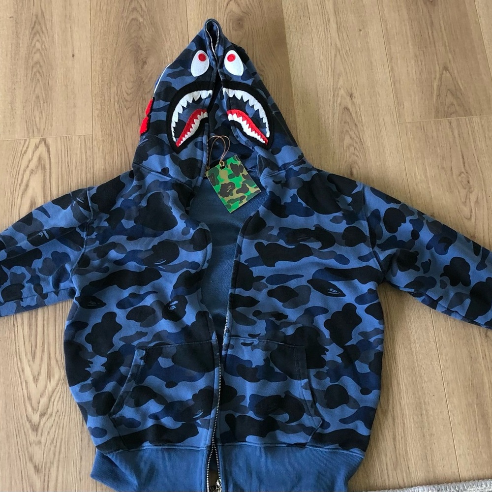 Bape Blue Camouflage Shark Zip-Up Sweater